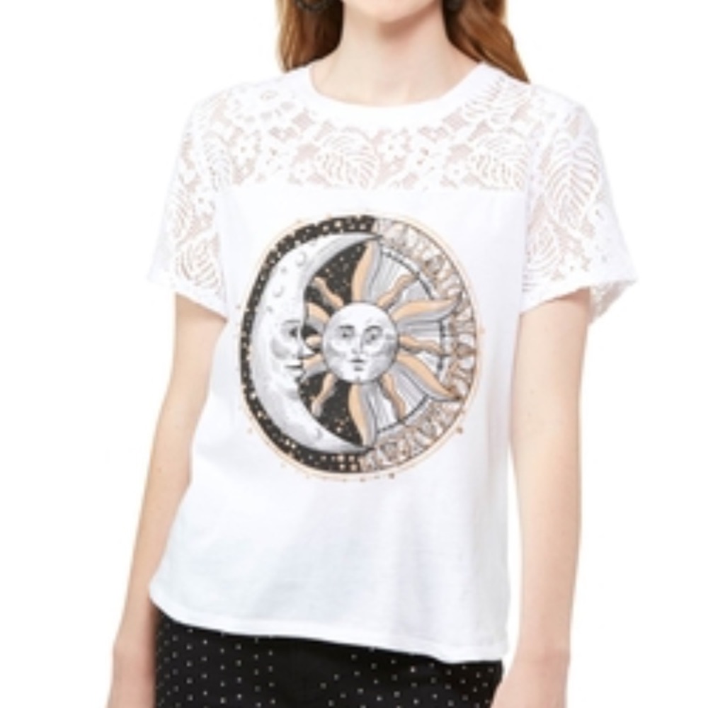 NWT Rebellious One Women’s White Astrology Sun Moon Lace Tee